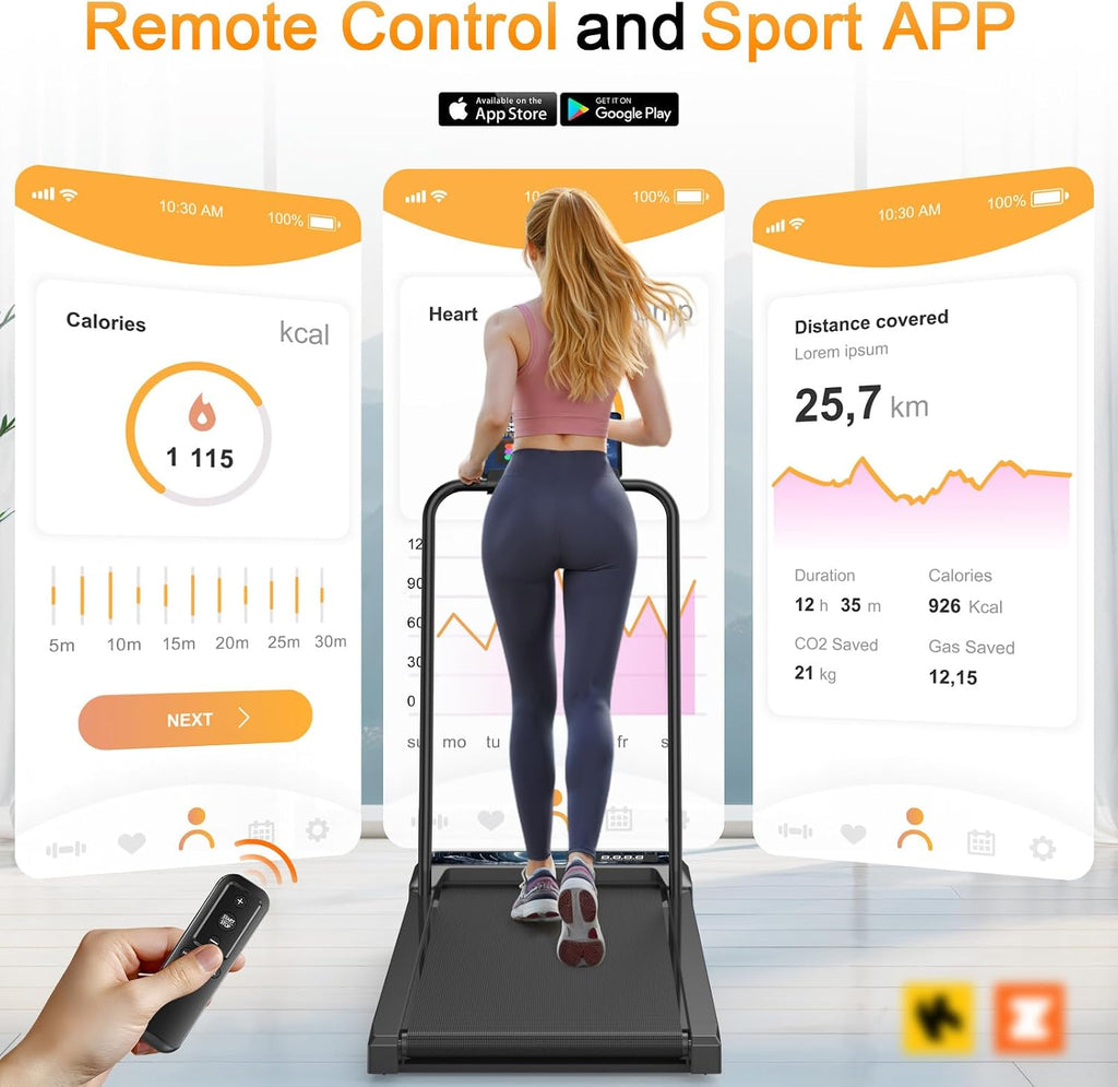 Walking Treadmill Pad with Handle Bar, Silent Fitness Equipment, Treadmill with 4-in-1 Modes, Easy Assembly, Portable Home Gym Equipment
