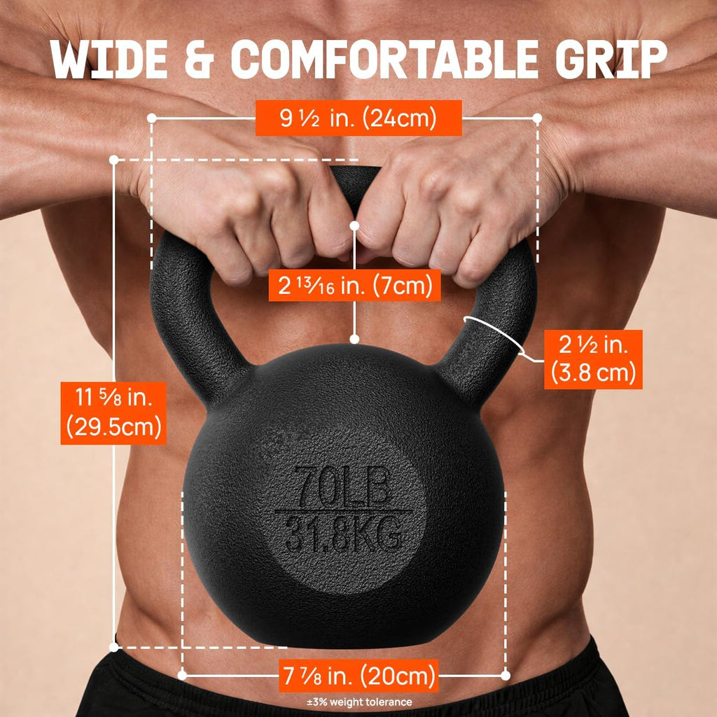 Yes4All Cast Iron Kettlebell, Strength Training Kettlebells 5-80 Lb (5,10,15,20,25,30,35,40,45,50,60,70,80 Lb) for Full Body Workout, Push up, Strength Training - Single & Kettlebell Set of 2 for Men