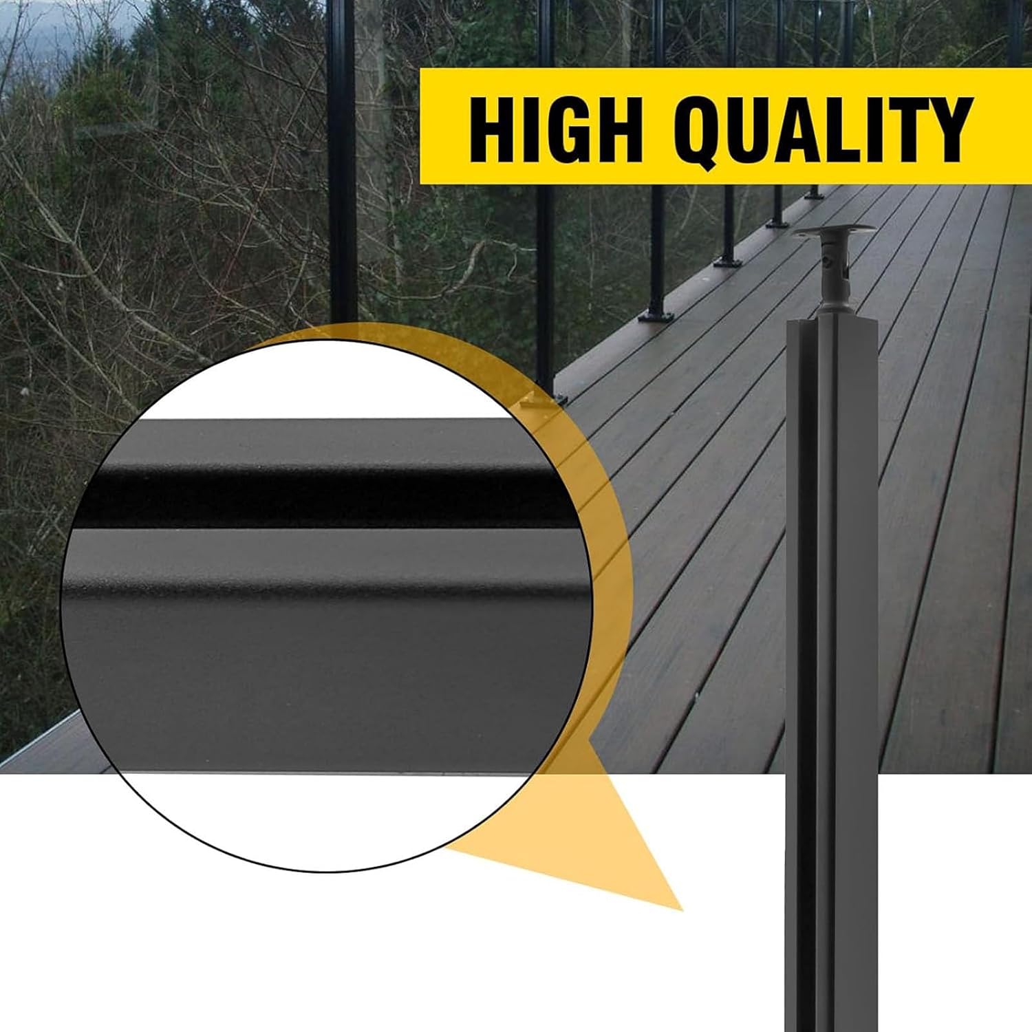 Glass Balustrade Post, 304 Stainless Steel Black Glass Railing Post can add handrails, Black Glass Panel Support for Railing/Patio Stairs/Indoor Staircase (Color : End Post, Size : Height-60cm/23.6i