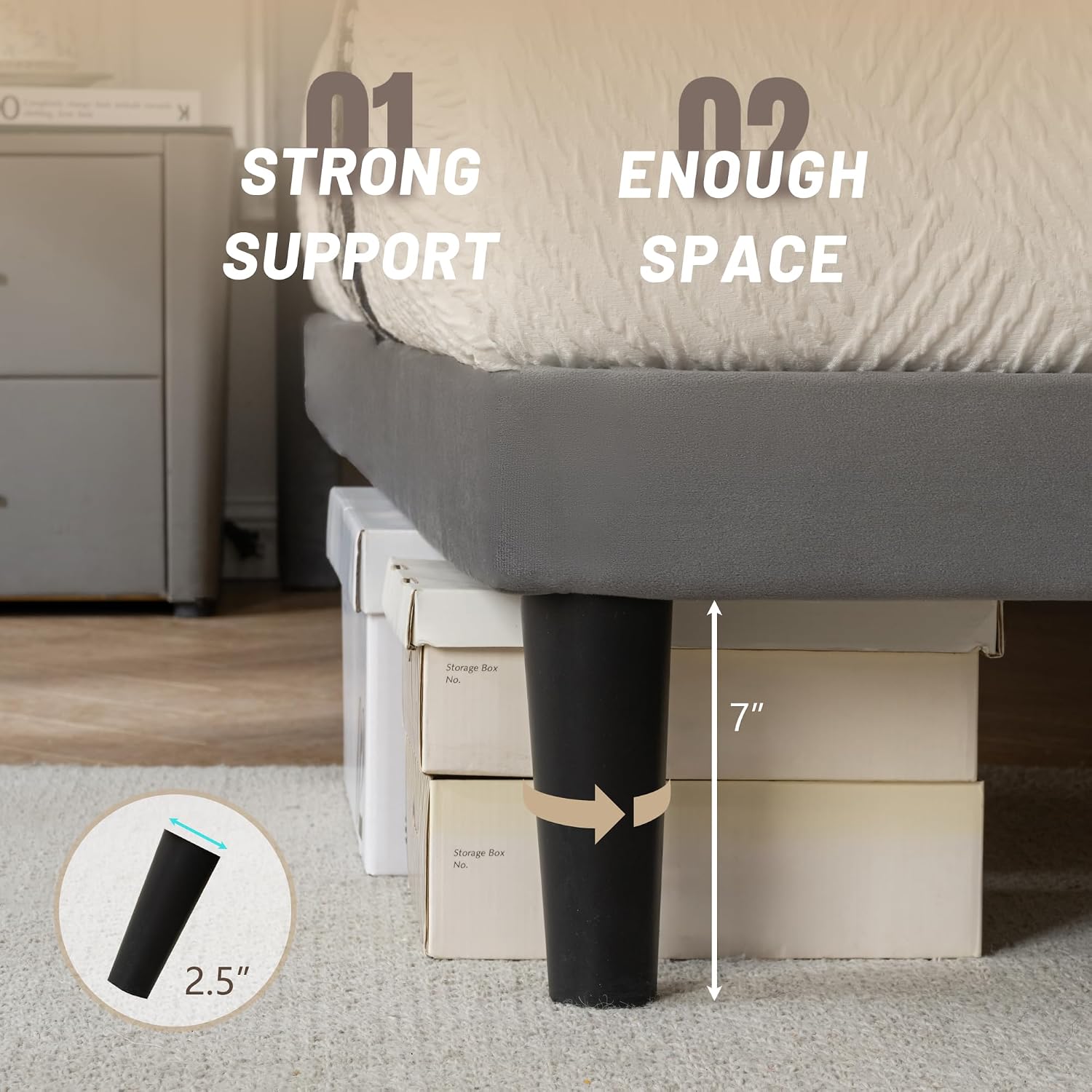 Full Size Platform Bed Frame with Velvet Headboard, Sturdy Wooden Slats Support, Mattress Foundation, No Box Spring Required, Non-Slip and Noise-Free,Easy Assembly, Grey