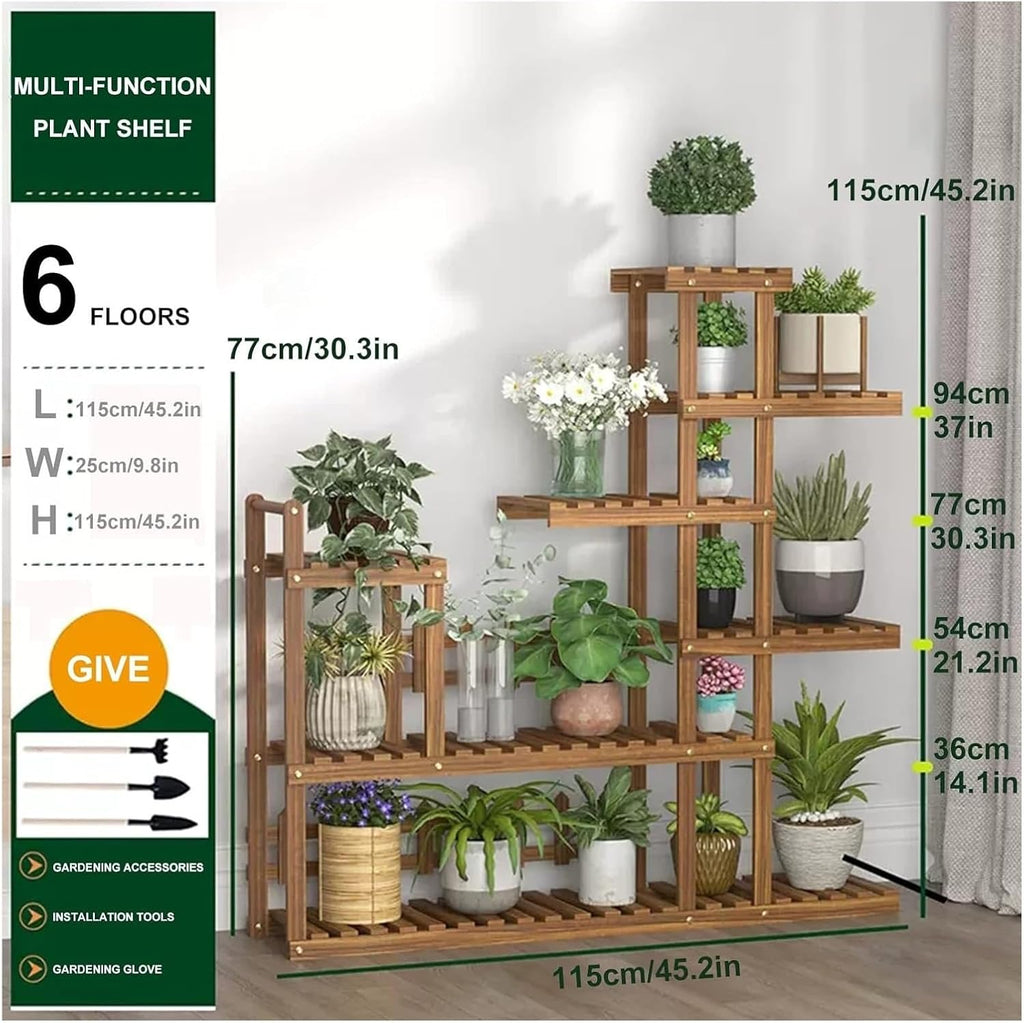 Potting Bench Table,Garden Potting Table, Plant Rack Flower Pot Organizer Outdoor Shelf 6-Tiered Plant Rack Display Holder Planter Organizer Garden Plant Shelf Rack Holder in Corner Living Room Balcon