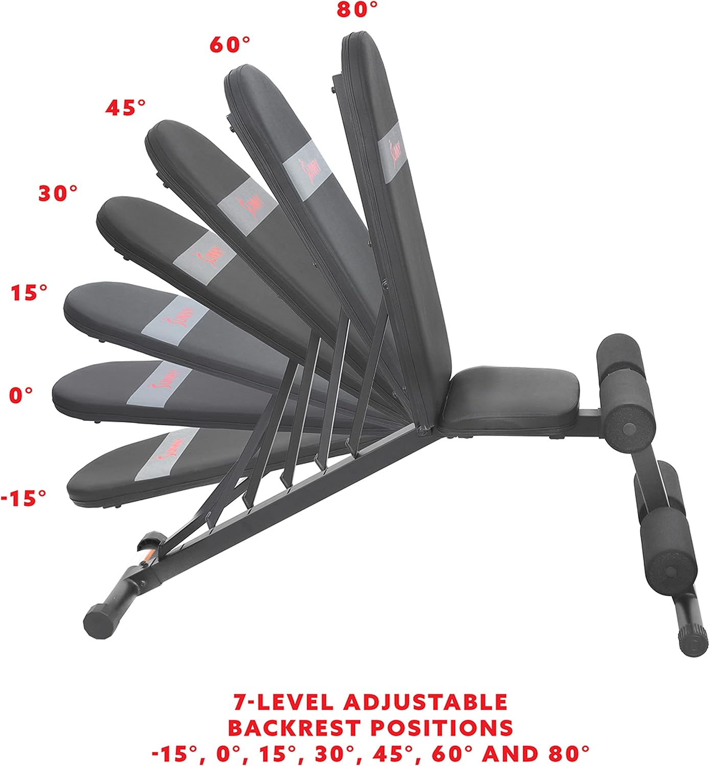 Sunny Health & Fitness Adjustable Weight Bench for Home Gym Strength Training, Incline/Decline, Multi-Position, High Weight Capacity
