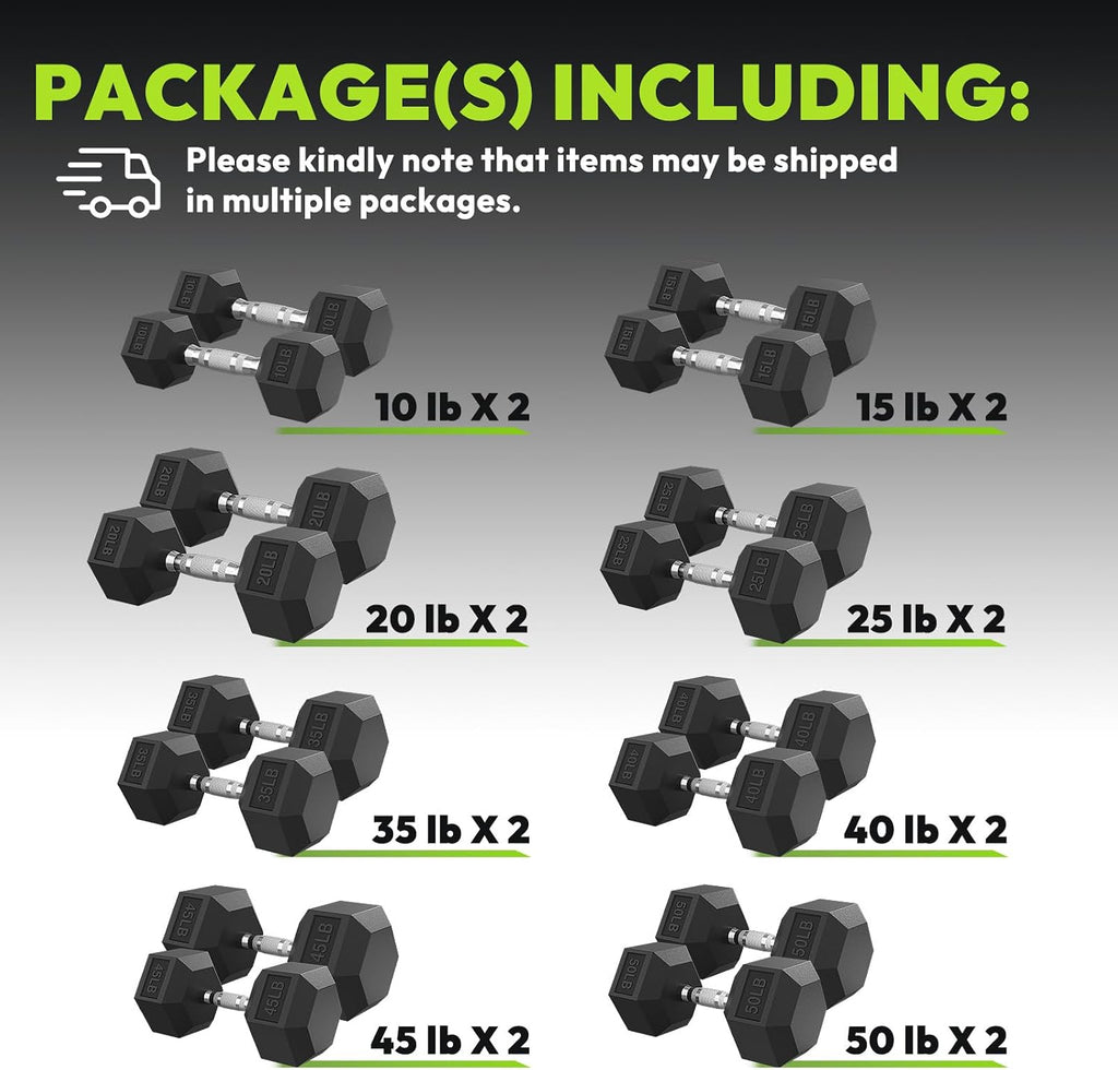 HANDBODE Hex Dumbbell 45-640 lb Set, Rubber Encased Exercise & Fitness Dumbbells for Home Gym, Hand Weights for Strength Training