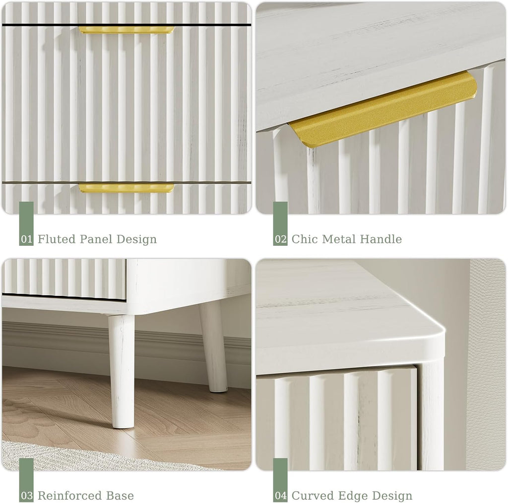 LYNSOM 55' Wide Fluted Dresser for Bedroom with 7 Drawer, Modern Chest of Drawers with Curved Profile Design and Metal Handles, Wood Dresser TV Stand & Storage Organizer for Living Room, White