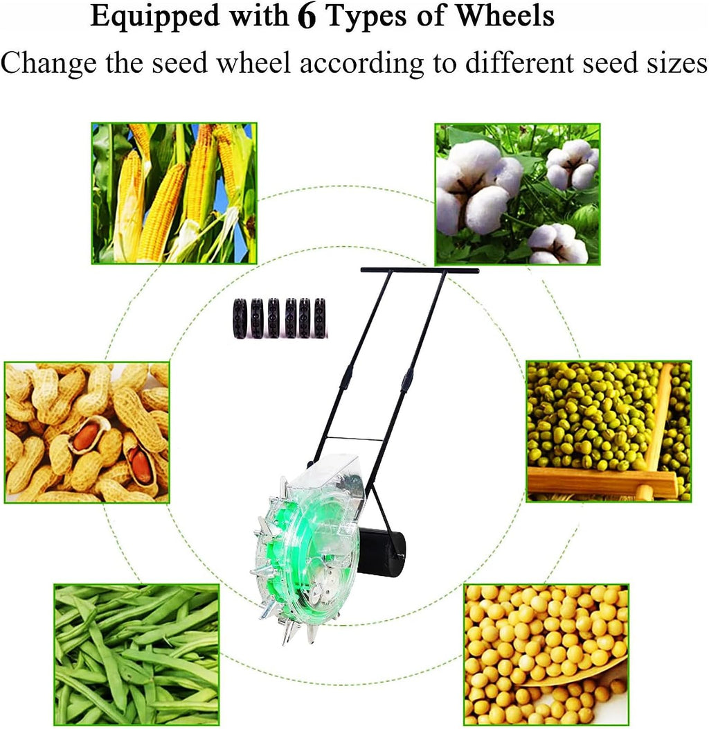 Hand-Push Roller Seeder, Manual Seeder Machine & Fertilizer Applicator, Planting Depth 3.5-7.8cm, Precision Manual Seed Planter for Corn Peanut Soy and Outdoor Lawns Garden,6 nozzles(