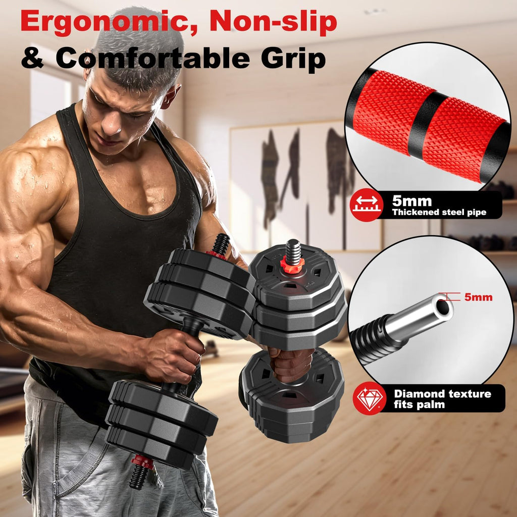 Adjustable dumbbell set, 20/30/45/70/90lbs Free Weight Set with Connector, 5 in1 Multi-Function Dumbbells Set Used as Barbell & Kettlebell, Push up Stand, Fitness for Home Gym Suitable Men/Women