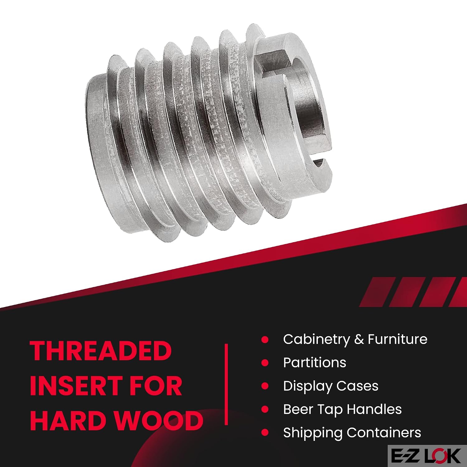 E-Z LOK 400-M10-CR Threaded Insert for Hard Wood, Stainless Steel Thread Inserts, M10-1.5 Internal Thread, 0.625' Length(Pack of 100)
