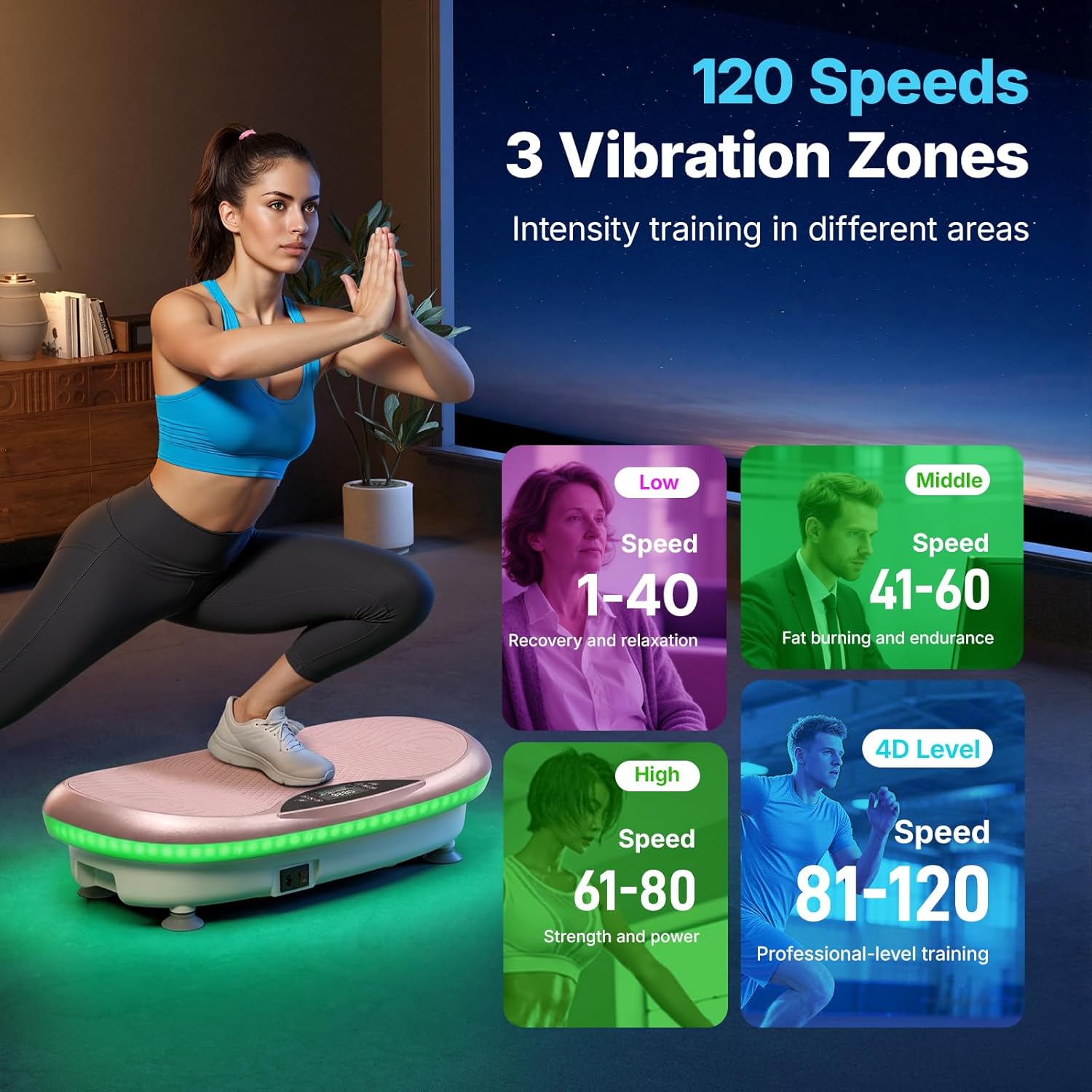MERACH Vibration Plate Exercise Machine, 4D Whole Body Workout Vibrating Platform for Lymphatic Drainage Weight Loss Muscle Activation, Home Fitness Equipment with Bluetooth Light Pull Cord