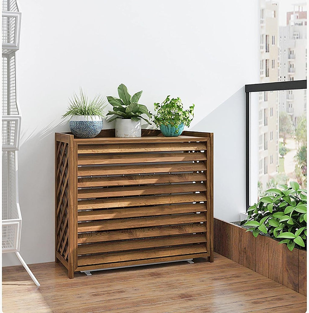 Plant Stand Solid Wood Plant Stand For Hide Ouside Ac Units, Garden Potting Bench Outdoor Plant Work Bench Station, W/Blinds & Lattice Decoration