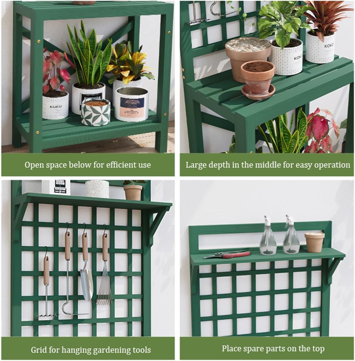 Outdoor Potting Bench Table, Large Wooden Gardening Table,Planting Table Garden Work Bench,Open Shelf Patio Workstation,for Garden, Patio, Greenhouse,A