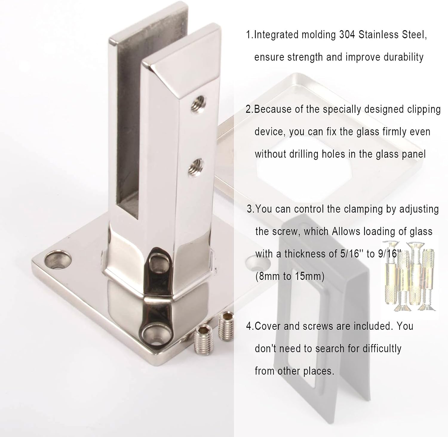 14pack Glass Clamp Glass Standoff Rectangle 304 Stainless Spigot Glass Clamp, 10-14mm Floor Glass Mounting Brackets Post Balustrade Stairs Railing Pool Balcony Fence Bracket
