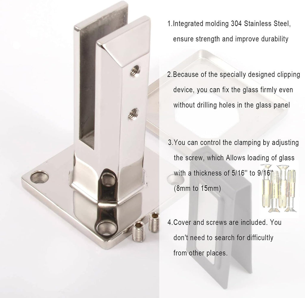 14pack Glass Clamp Glass Standoff Rectangle 304 Stainless Spigot Glass Clamp, 10-14mm Floor Glass Mounting Brackets Post Balustrade Stairs Railing Pool Balcony Fence Bracket