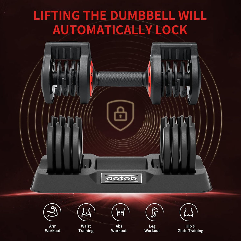 AOTOB Adjustable Dumbbell Set 25/55 Lbs (Pair), Fast Weight Adjustment with Anti-Slip Turning Handle, Space-Saving for Home Gym, Strength Training Equipment for Men & Women