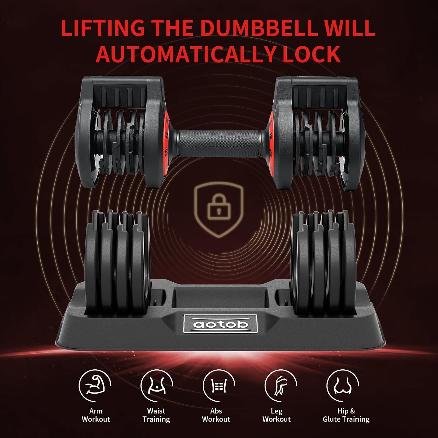 AOTOB Adjustable Dumbbell Set 25/55 Lbs (Pair), Fast Weight Adjustment with Anti-Slip Turning Handle, Space-Saving for Home Gym, Strength Training Equipment for Men & Women