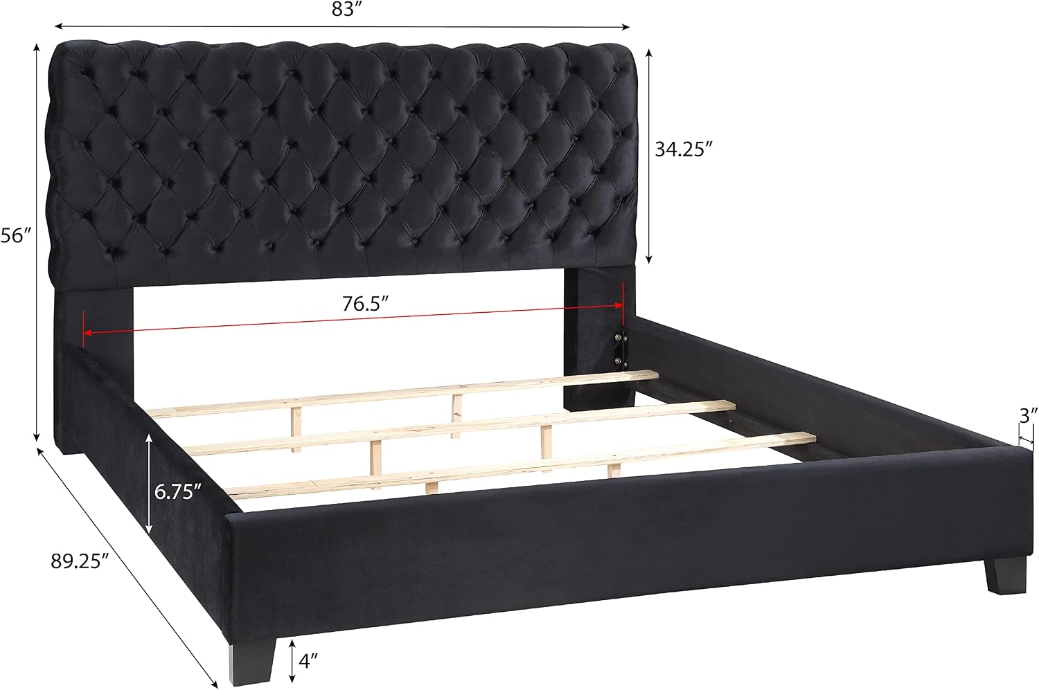Roundhill Furniture Apoera Velvet Upholstered Button Tufted Bed, King, Black