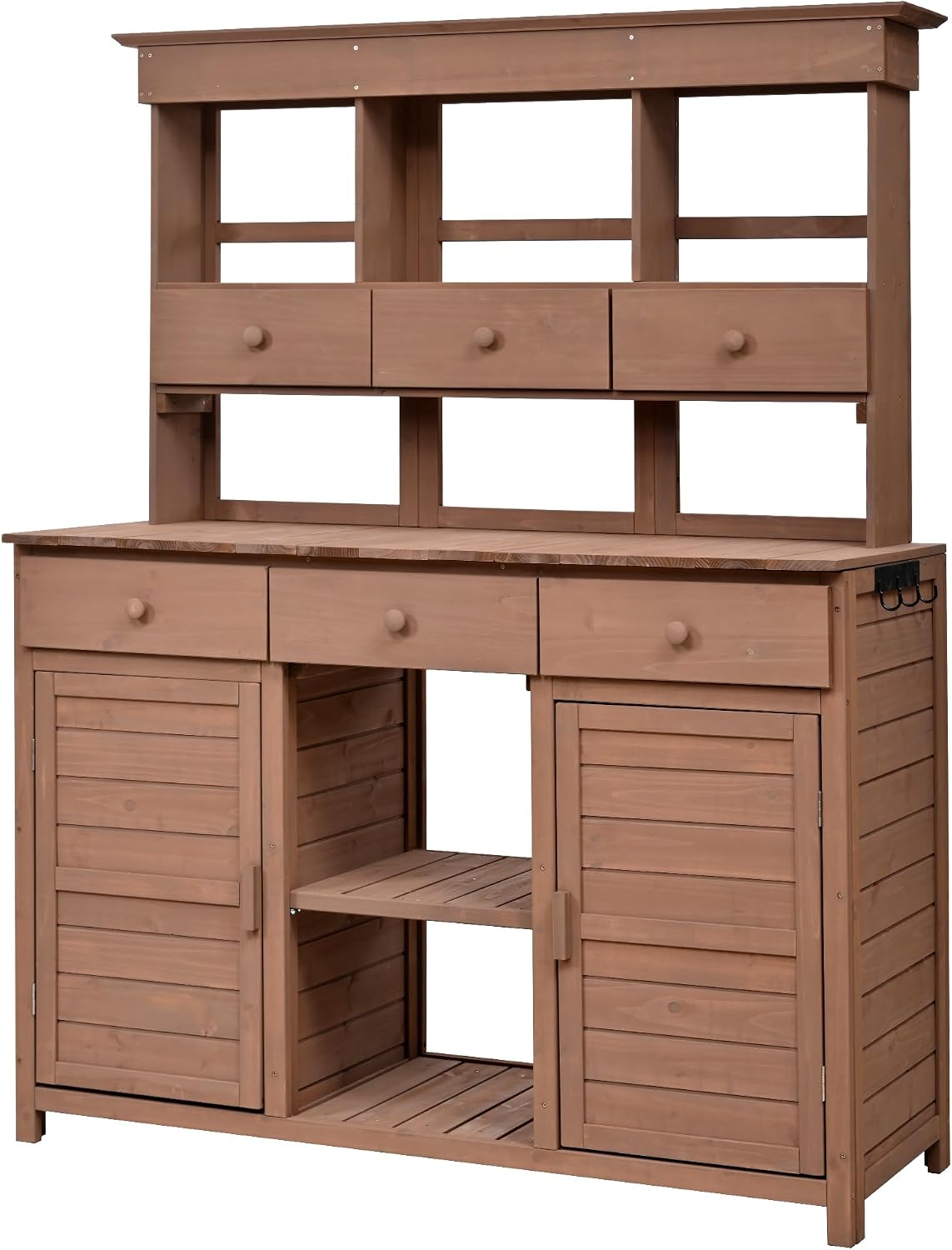 Merax 65.7' Tall Garden Potting Bench with Hutch, 3 Shelves, 6 Drawers, 2 Cabinets & Hooks