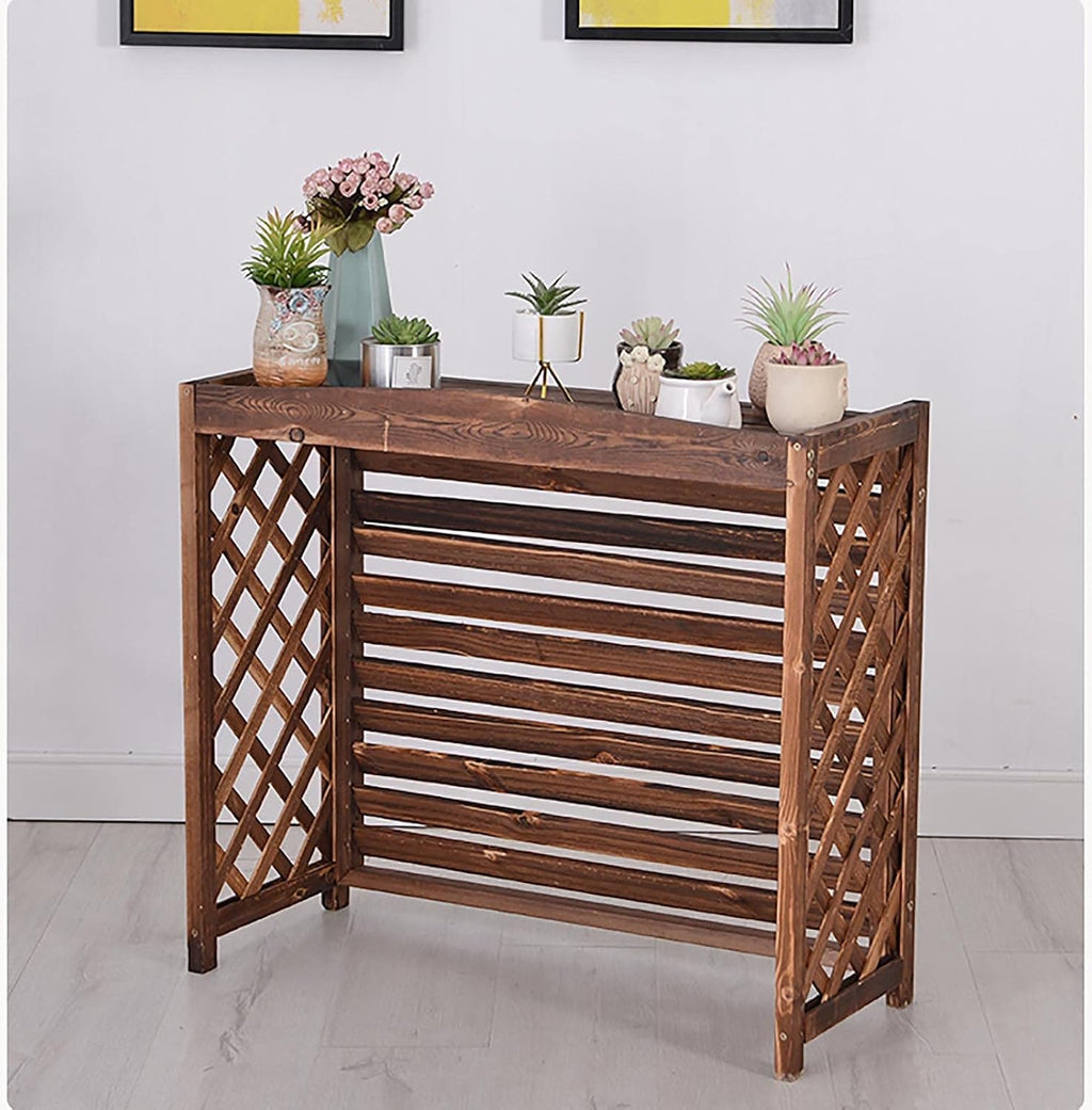 Plant Stand Solid Wood Plant Stand For Hide Ouside Ac Units, Garden Potting Bench Outdoor Plant Work Bench Station, W/Blinds & Lattice Decoration