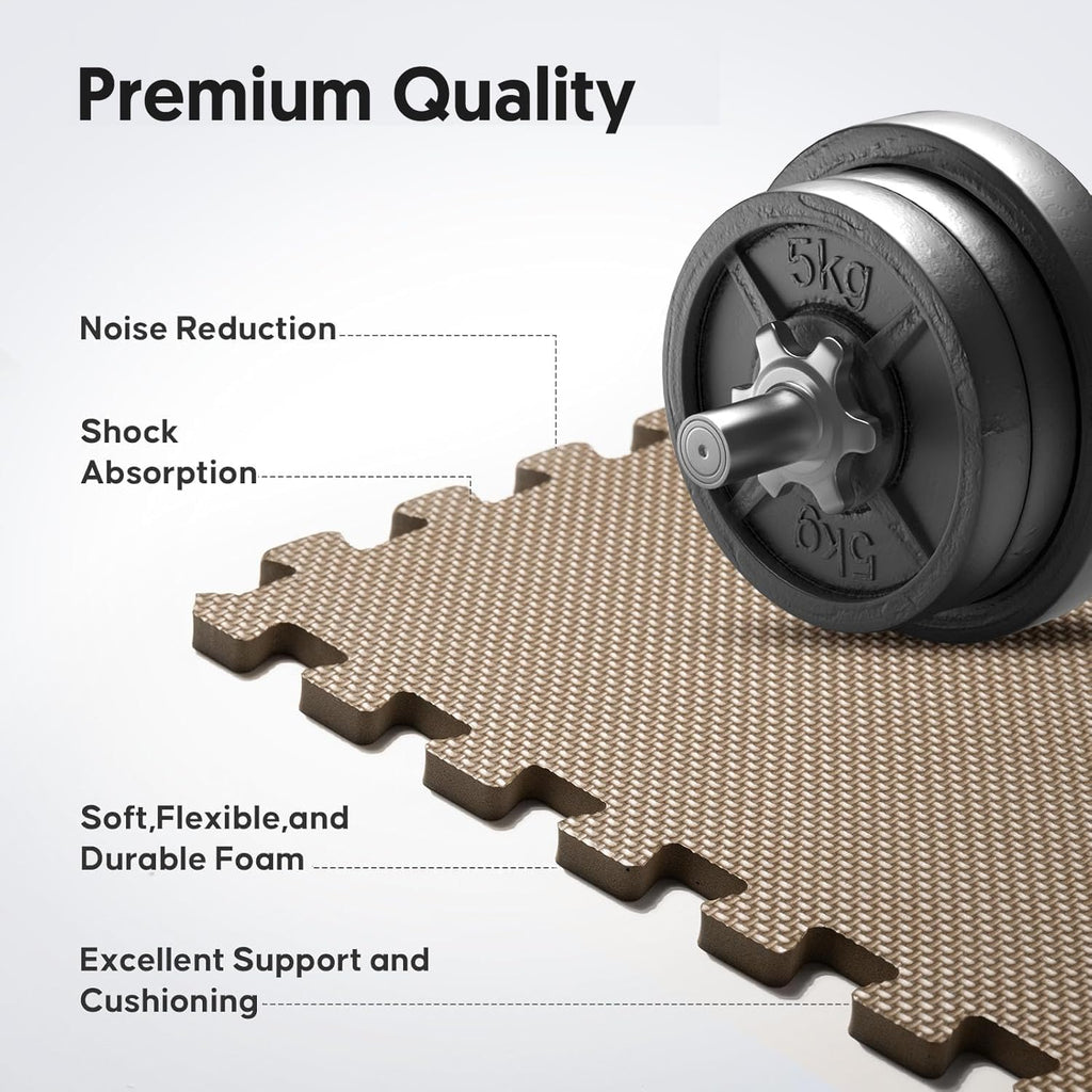 36 Pack Home Gym Mat, Puzzle Exercise Mat, EVA Interlocking Foam Floor Tiles for Home Workout Equipment and Kids' Play Areas -, 24 in x 24 in x ½ in, Brown 36 Tiles
