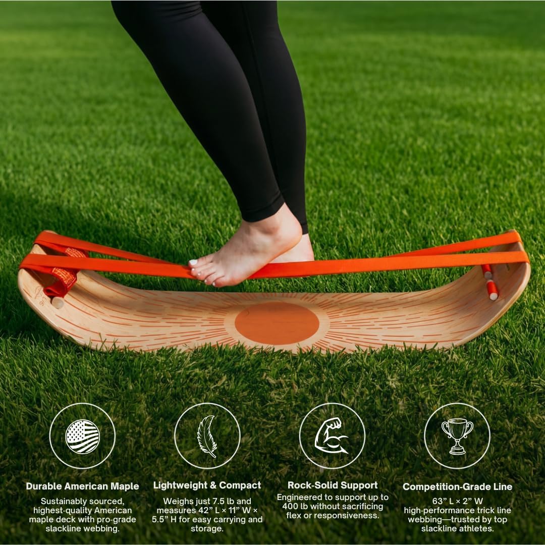 GIBBON SlackBoard - GiBoard Balance Board - Gift for Kids & Adults - 1 & 2 Line Options - Slackline Balance Trainer for Core Workouts, Standing Desk Exercise, Home Gym, Yoga & More