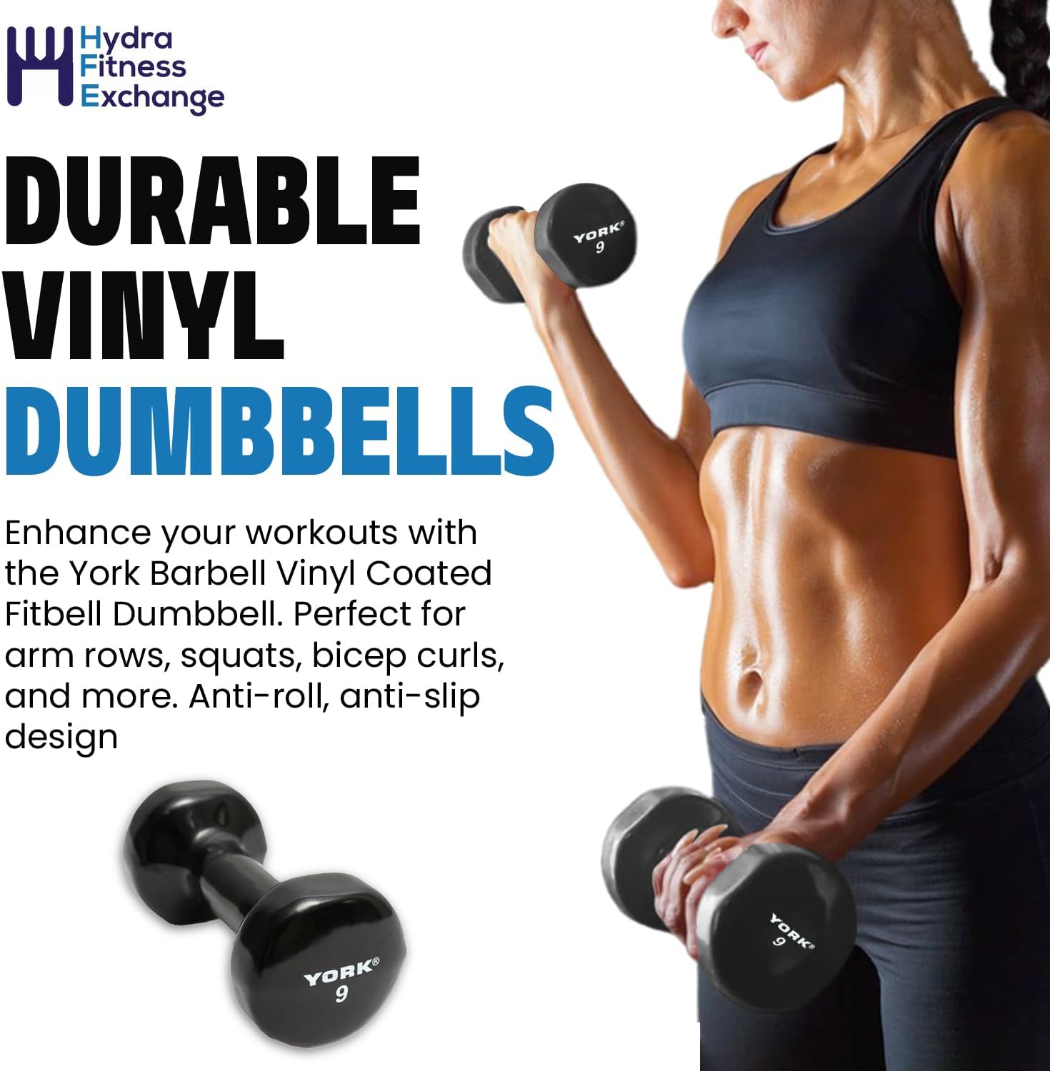 Vinyl Coated Fitbell Dumbbell (1LB to 15LB, Pack of 1, 2, 4) | Durable Anti-Roll Anti-Slip, Multi-Color | Ideal for Arm Rows Squats Chest Presses Bicep Curls Walking Jogging & Yoga