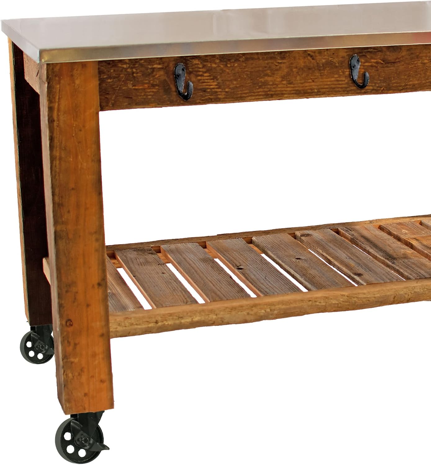 Redwood Potting Table Rolling Cart Swivel Cast Iron Wheels with Brakes Outdoor Garden Work Bench (with Hardware & 5in Black Caster)