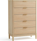LINSY HOME Fluted 5 Drawers Dresser, 46' Tall Modern Chest of Drawers, Curved Profile Design, Mid Century Wood Dresser with Metal Handle for Bedroom, Living Room, Hallway, Entryway, Oak