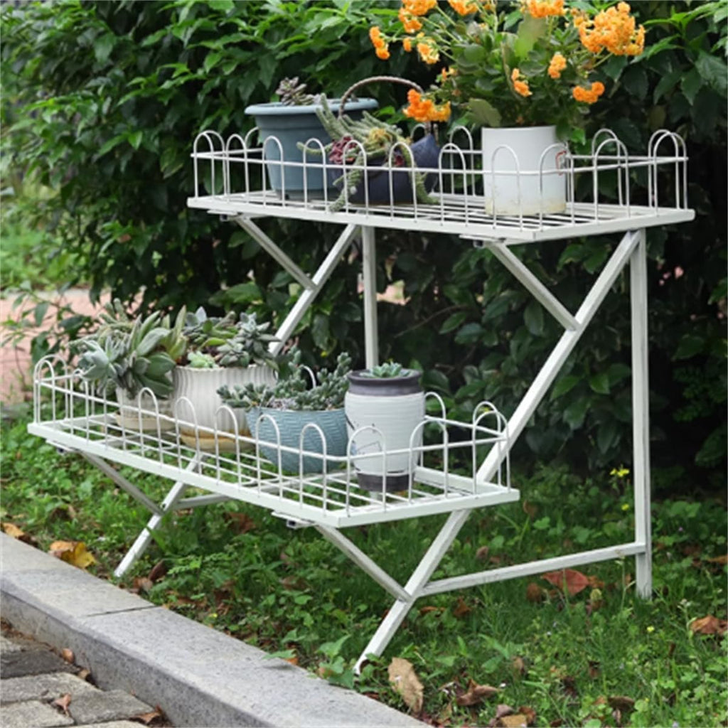 Trapezoidal Floor-Standing Flower Stand, Heavy-Duty Metal Plant Stand,Multi-Layer Storage Rack, Kindergarten Decorative Rack,Garden Potting Benches & Tables,for Courtyard Garden Balcony,White