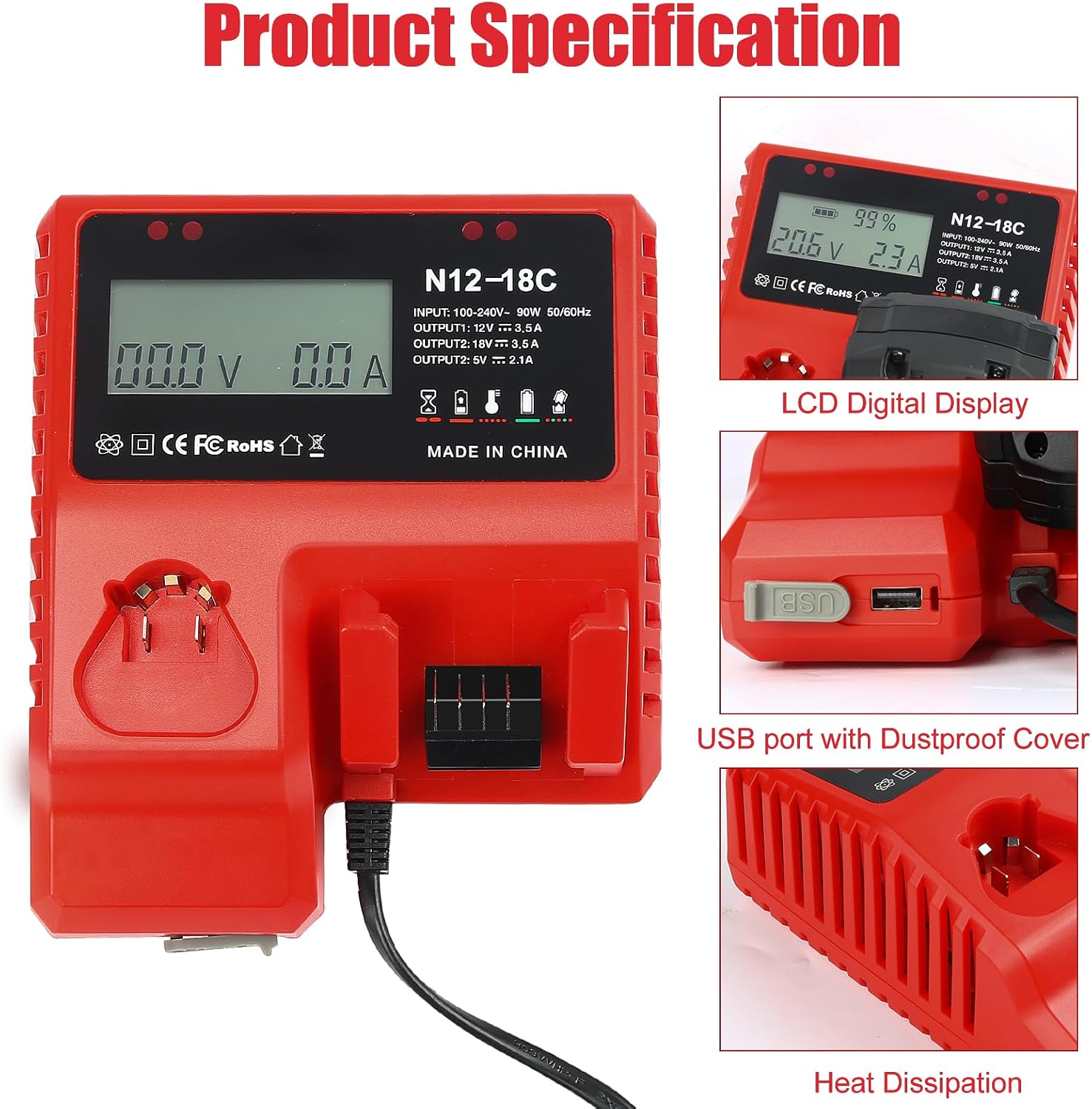 YongerTool 2 Pack 18V 9.0 Ah Replacement for Milwaukee M-18 Battery and 1 Charger