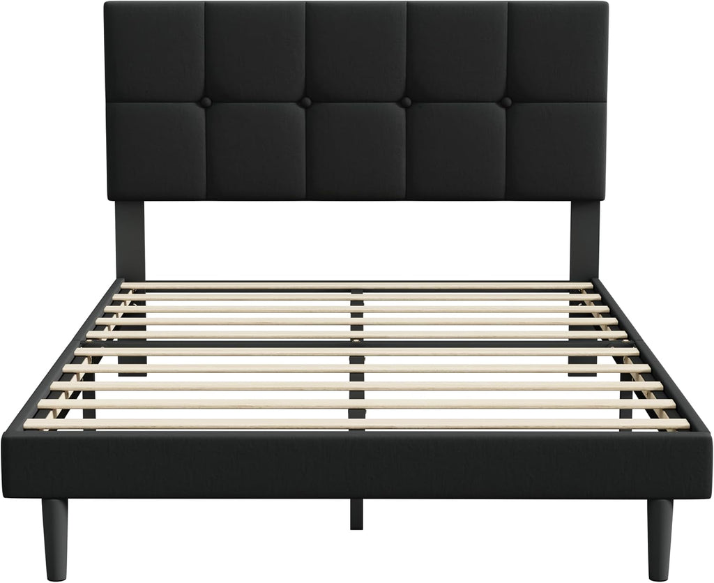 IOILORI Full Size Bed Frame with Headboard,Upholstery Bed Frame Full,Sturdy Full Bed, No Box Spring, Easy to Assemble,Black