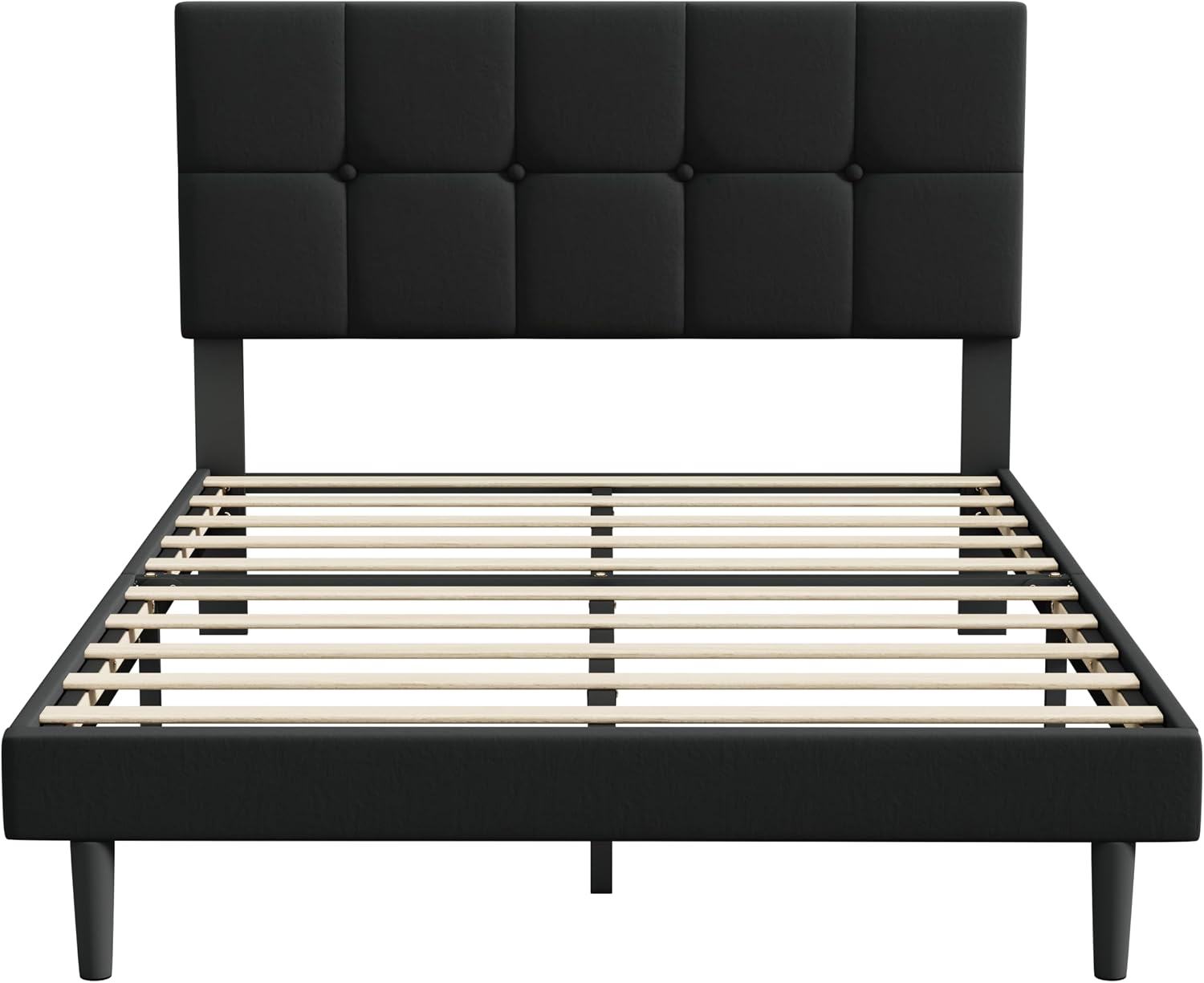 IOILORI Full Size Bed Frame with Headboard,Upholstery Bed Frame Full,Sturdy Full Bed, No Box Spring, Easy to Assemble,Black