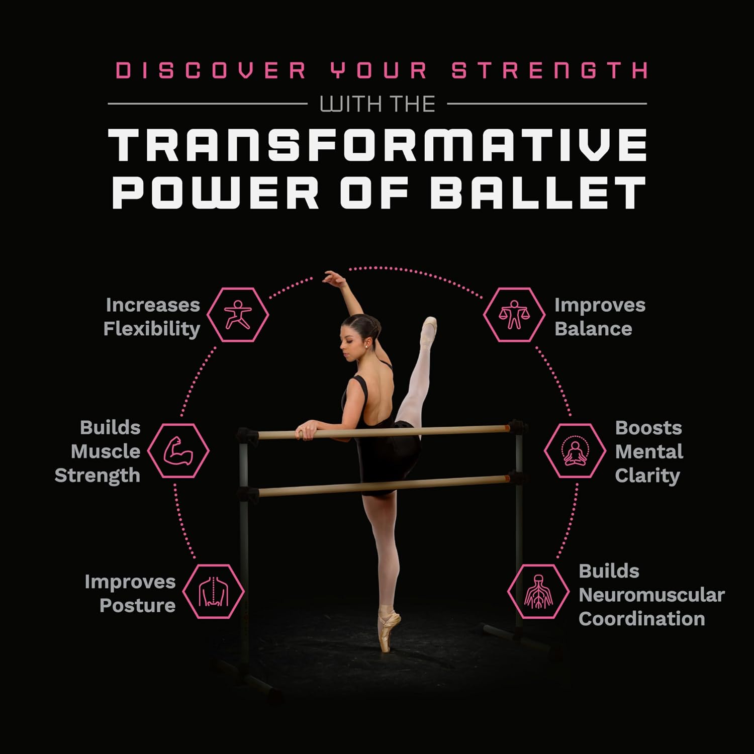 VITA Barre Portable Freestanding Double Ballet Barre, Prodigy, Wood | Adjustable Height, USA Made, Home or Gym Exercise Equipment for Kids & Adults | Dance, Fitness, Pilates