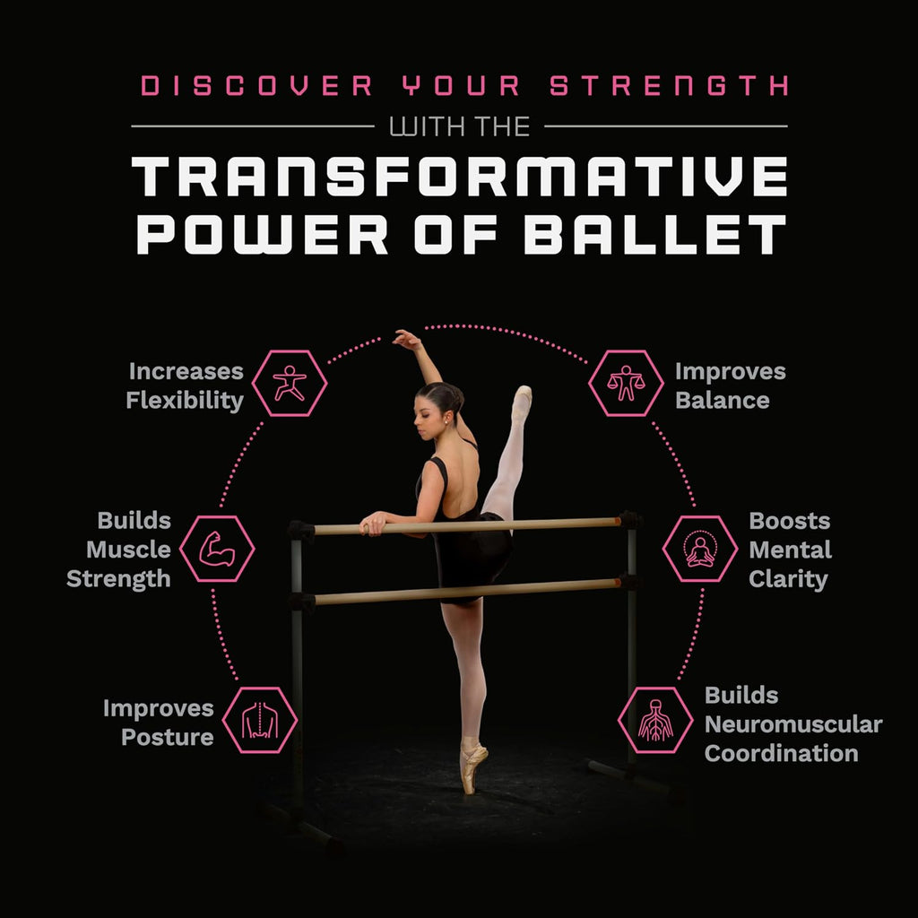 VITA Barre Portable Freestanding Double Ballet Barre, Prodigy, Wood | Adjustable Height, USA Made, Home or Gym Exercise Equipment for Kids & Adults | Dance, Fitness, Pilates