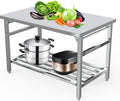 48''x24'' Stainless Steel Folding Preparation Table with Adjustable Undershelf, NSF Commercial Heavy-Duty Workbench, for Kitchen, Hotel, Home, Outdoor Cooking Table