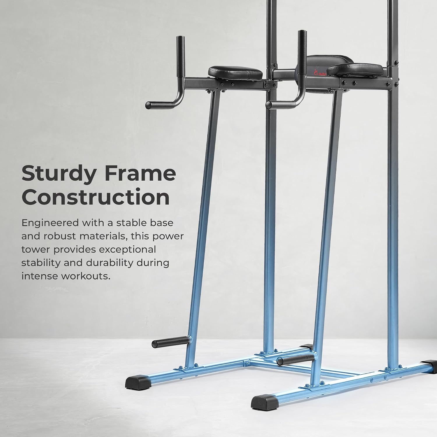 Sunny Health & Fitness Power Tower Dip Station & Pull-Up Bar, Multi-Function Strength Training Equipment with Captain's Chair, Push-Up Bars & Core Workout for Home Gym
