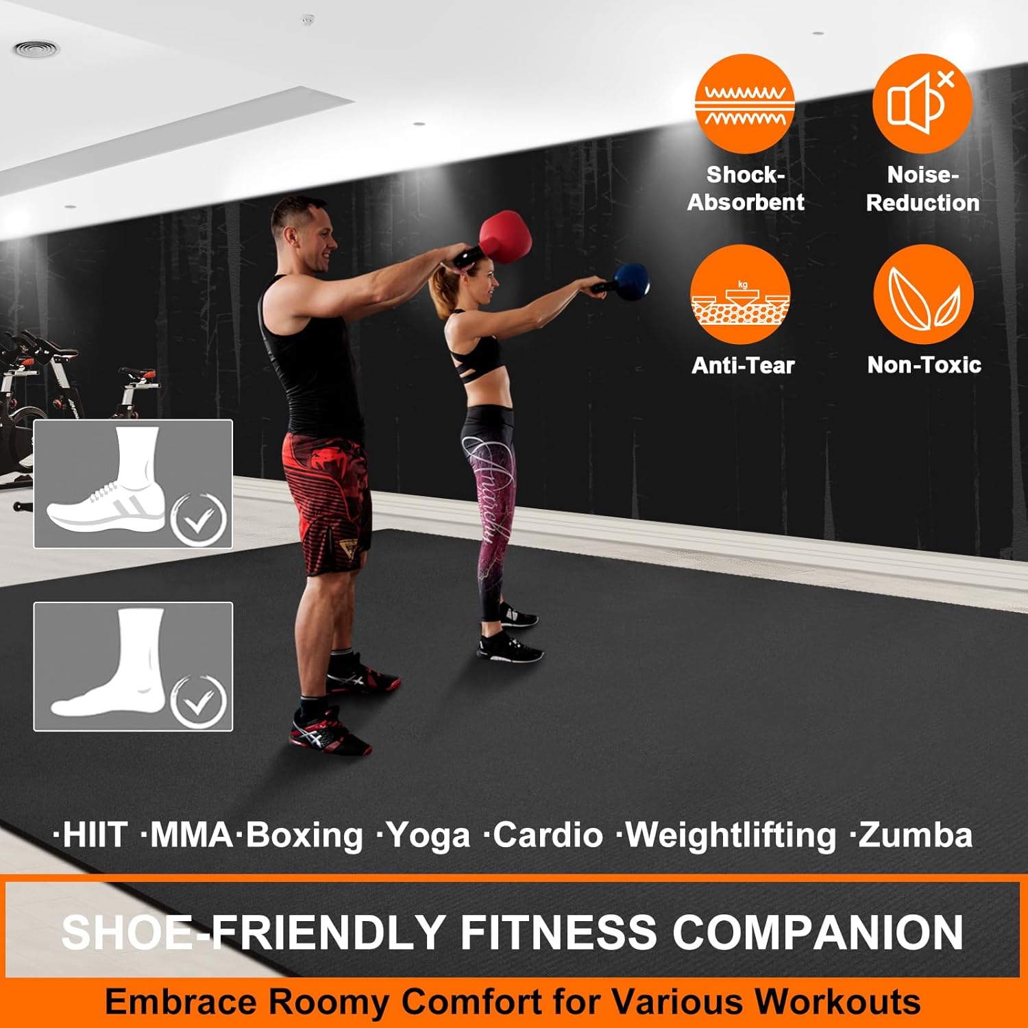 Large Exercise Mat 8'x5'|12'x6'|6'x4'|6'x2' Workout Mat for Home Gym Mats Exercise Heavy Duty Gym Flooring Fitness Mat Large Yoga Mat Cardio Mat for Weightlifting, Jump Rope, MMA, Shoe-Friendly