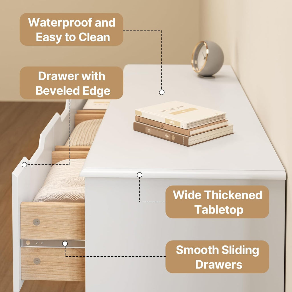 Gizoon 7 Drawer Dresser, 48' Wide White Dresser for Bedroom, Chest of Drawers with Handle Free Design, Modern Storage Organizer for Living Room, Kids Room, Entryway, Hallway, White