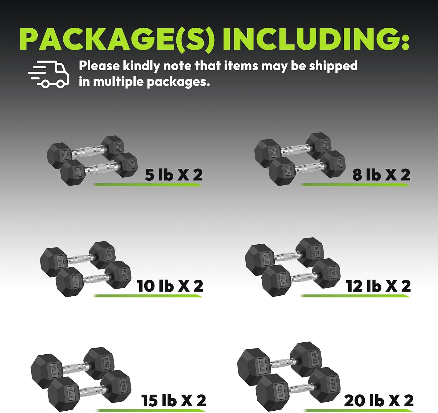 HANDBODE Hex Dumbbell 45-640 lb Set, Rubber Encased Exercise & Fitness Dumbbells for Home Gym, Hand Weights for Strength Training