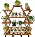Potting Bench Table,Garden Potting Table, Plant Stand Outdoor Tiered Tall Plant Shelf Multiple Display Storage Shelves for Balcony Window Garden Living Room Patio Triangle Plant Stands, Brown