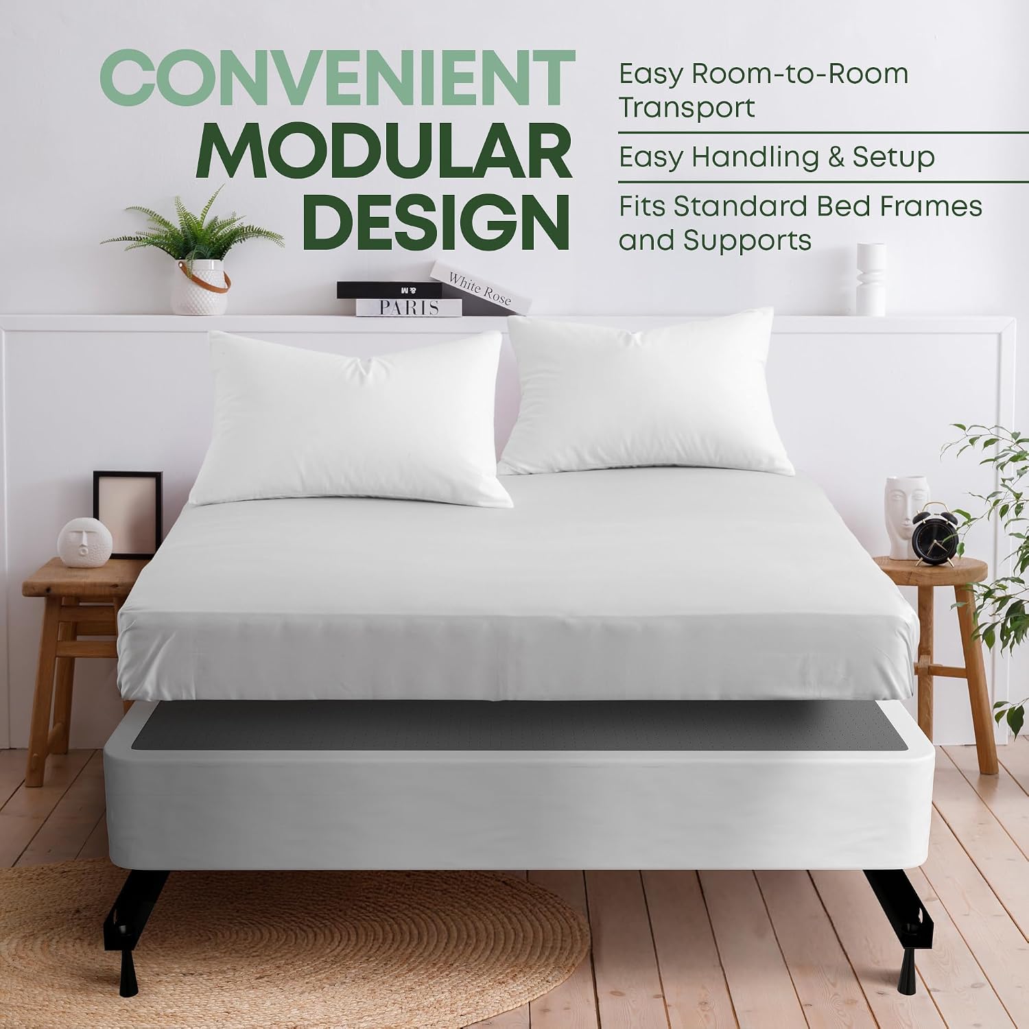 Greaton, 8' Queen Box Spring for Queen Bed – Amish-Made in the USA – Solid Wood Box Spring Mattress Foundation with Stable & Quiet Support – Flat-Packed & Easy Assembly – White