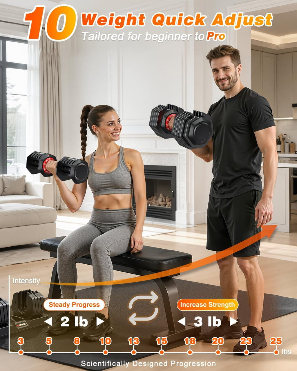 XDDIAS Adjustable Dumbbells Set of 2 for Strength Training, One-Hand Quick Adjust, 25/55/80/90 lbs Options, Anti-Slip Grip Handle, Compact Home Gym Weights for Men Women