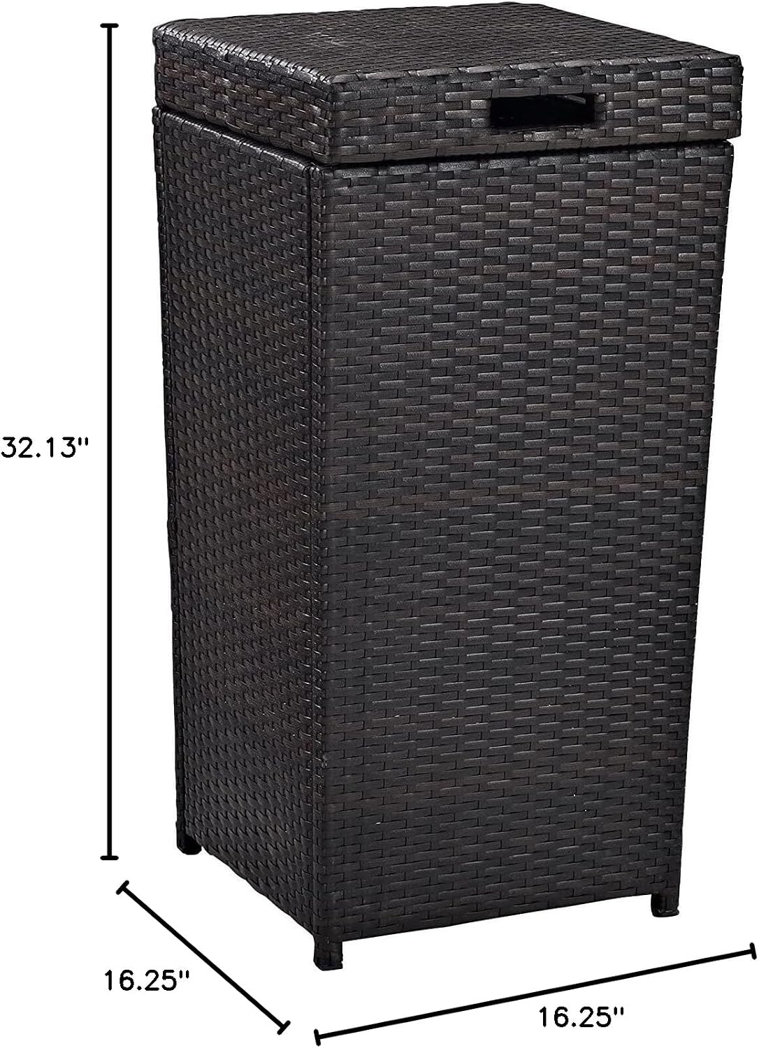 Maykoosh Rustic Retreat Outdoor Wicker Trash Bin - Brown Finish, 16 x 16 x 31.5 inches, Manual Lift Lid, Sturdy Steel and Wicker Construction, Modern Patio/Lawn/Porch Trash Bin