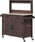 54.1' Outdoor Kitchen Island with High Shelf – Large Potting Bench Table Featuring Stainless Steel Top, Solid Wood Grill Cart, Lockable Wheels & Smart Storage for BBQ, Garden(Brown)