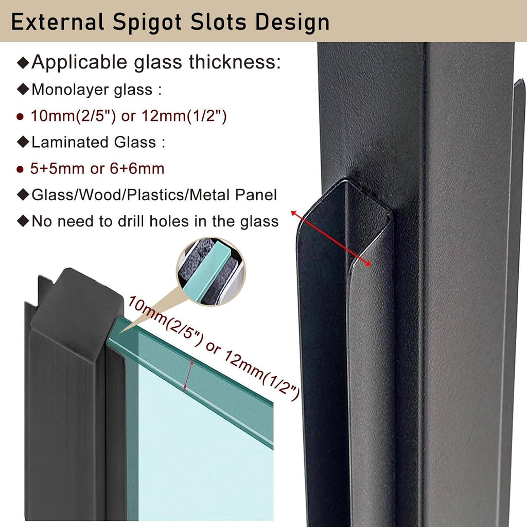 Heavy Duty Glass Railing Post Kit, Glass Black Railing Post for Stairs Villa House Gazebo Porch, Square Glass Balustrade Post with Bolt(Black Corner Post,60cm/23.5in)