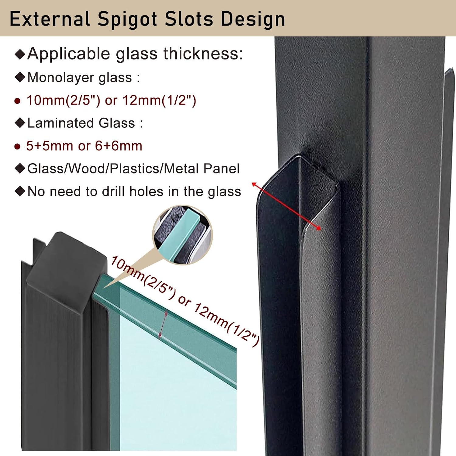 Heavy Duty Glass Railing Post Kit, Glass Black Railing Post for Stairs Villa House Gazebo Porch, Square Glass Balustrade Post with Bolt(Black Corner Post,60cm/23.5in)