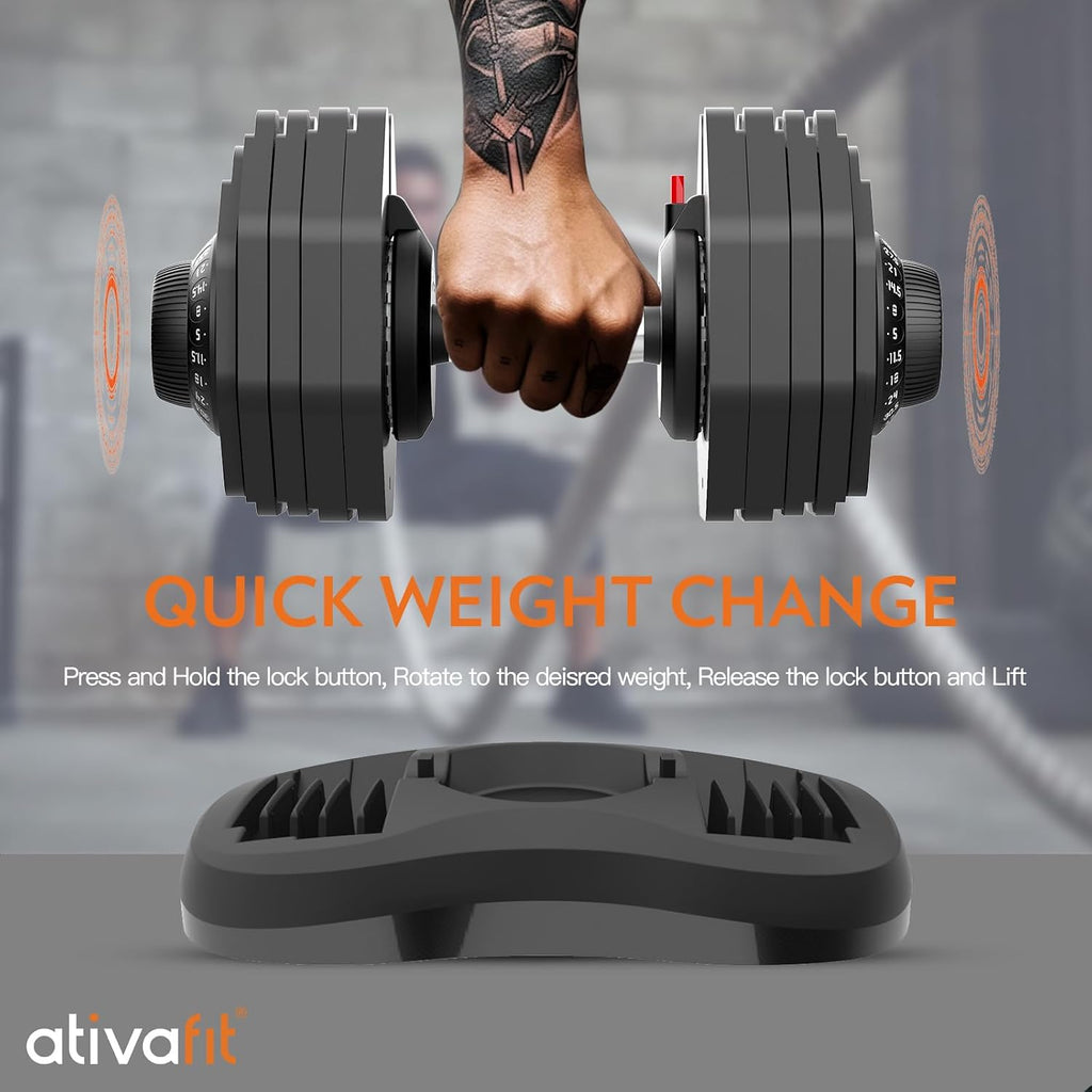 ATIVAFIT Adjustable Dumbbells Set of 2, 5–88LB Quick Adjust Free Weights with Double Safety Lock & Anti-Slip Steel Handle, Space Saving Home Gym Equipment for Full Body Strength Training