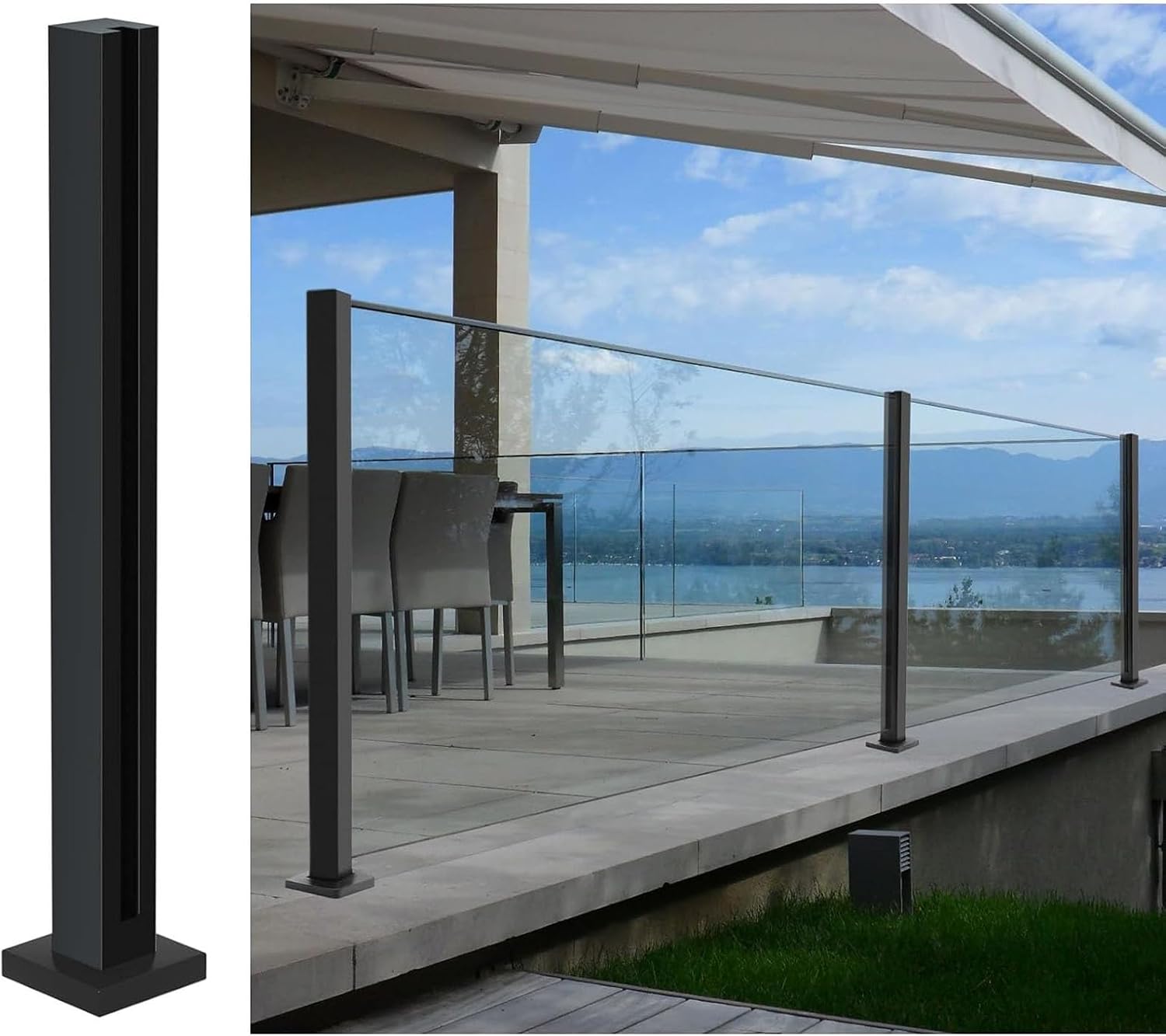 Black Glass Balustrade Post for 3/8' or 1/2' Glass, 304 Stainless Steel Glass Railing Post for Steps, Balconies, Staircases, Decks, Patio Stairs, Pool Fence, Cannot Add Handrail Version ( Color : End