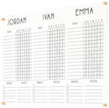 Horizontal Three-Child Clear Acrylic Chore Chart with Custom Sections (38'W x 26'H, Champagne Gold Standoffs)