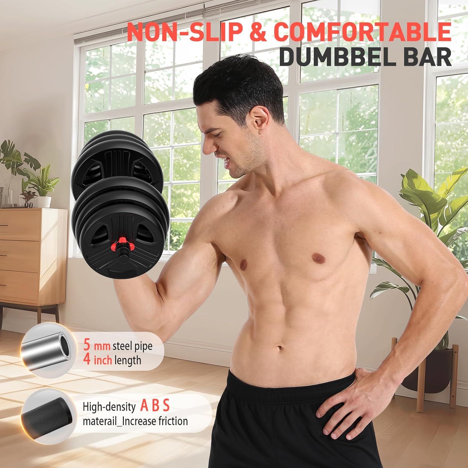FDS4 Adjustable Dumbbell Set, 20/30/40/60/80 lb Free Weight Set with Connector, 3-in-1 Design for Dumbbell, Barbell, and Weight Plate Training, Home Gym Fitness Equipment for Men and Women