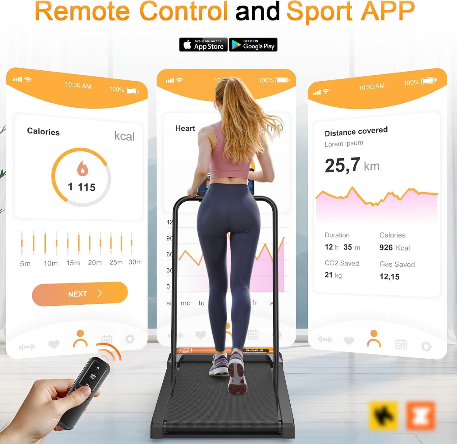 Walking Treadmill Pad with Handle Bar, Silent Fitness Equipment, Treadmill with 4-in-1 Modes, Easy Assembly, Portable Home Gym Equipment