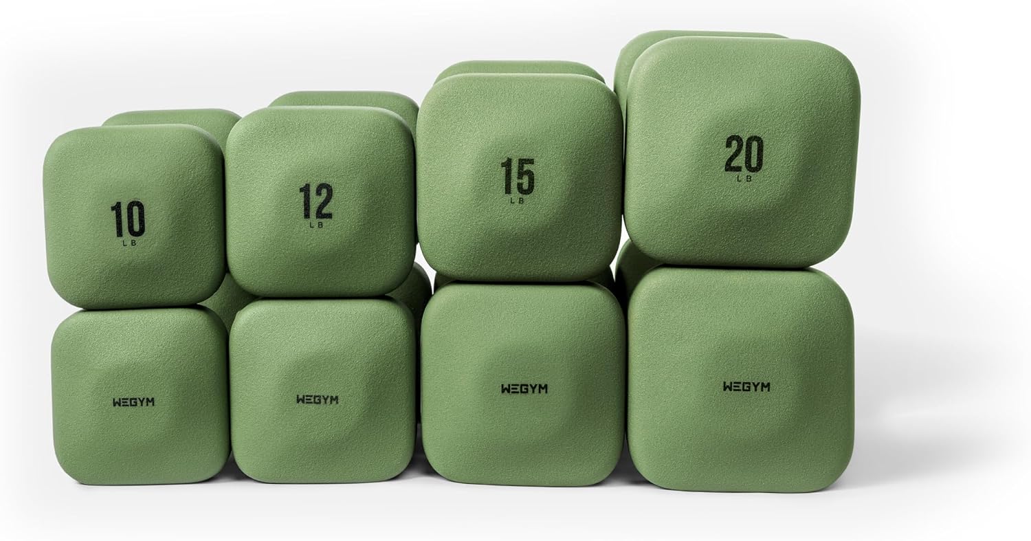 WeGym SafeGrip Square Dumbbells with Anti Slip Handles, Aesthetic Free Weights for Home Workouts, Stable Design Prevents Rolling during Floor Exercises - Set